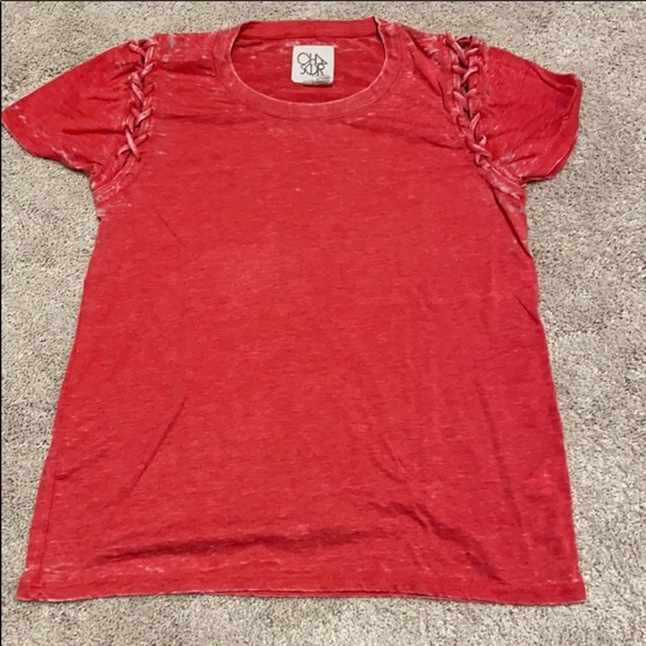 Chaser Shoulder Lace Red Burnout T-shirt - Picture 3 of 6
